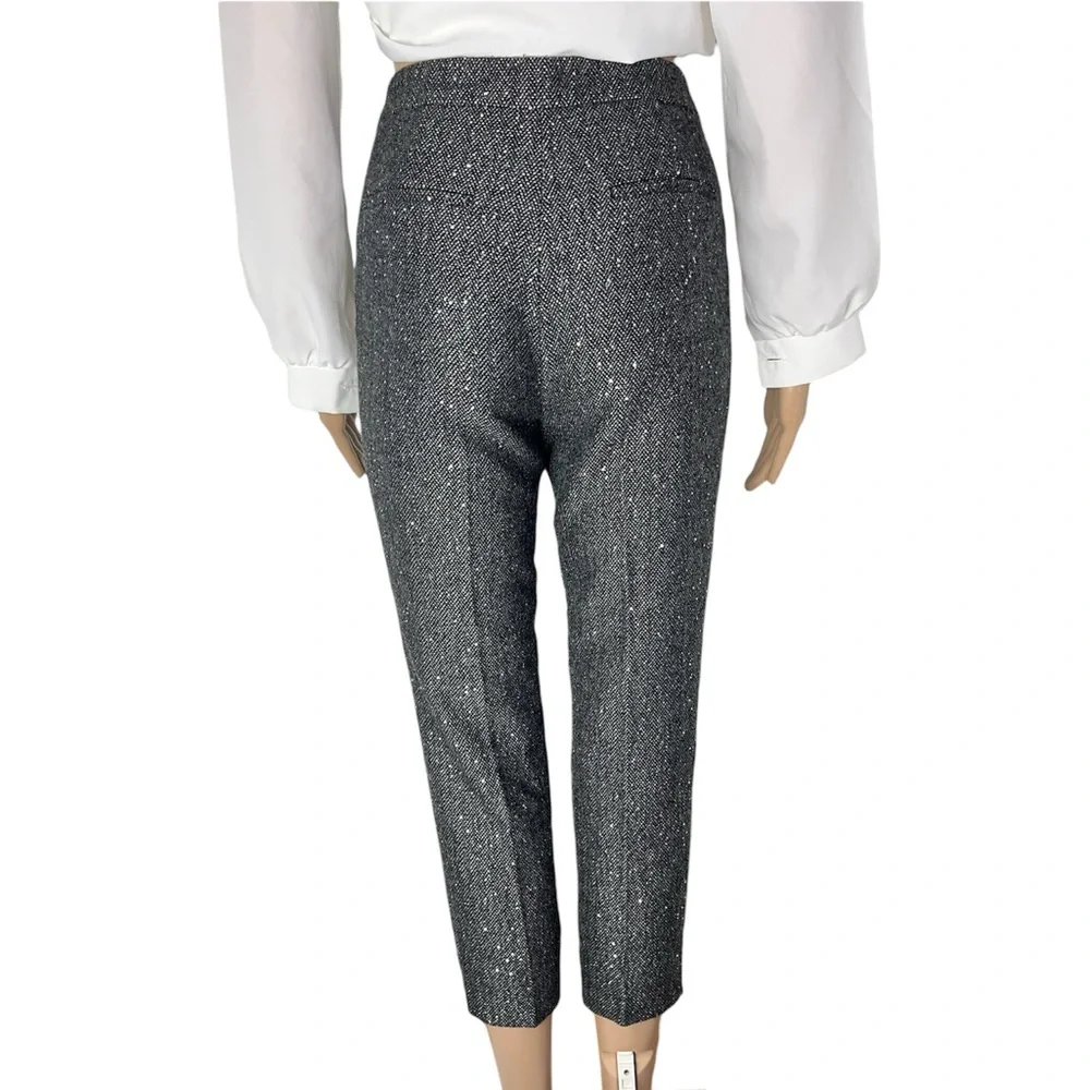 New JCrew Martie Slim Crop Grey Petite Sequin Herring Bone Wool Tweed Trousers